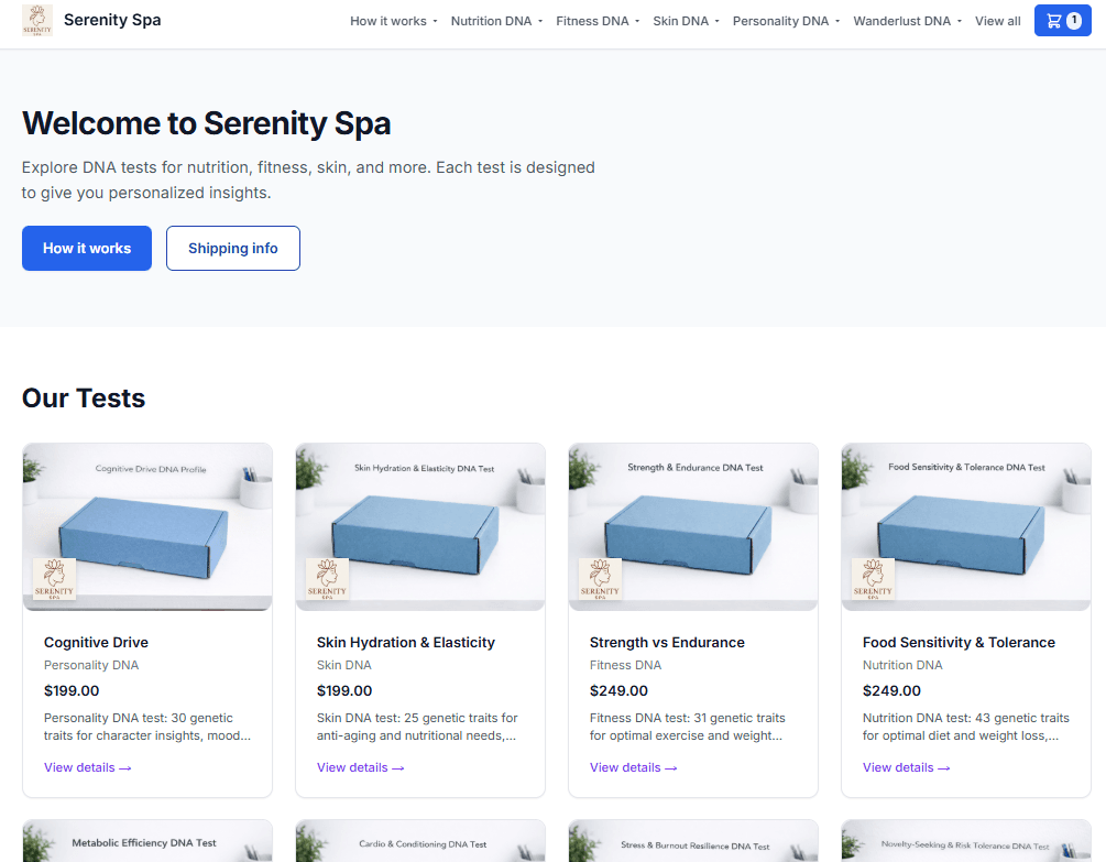 DNA testing storefront on the platform
