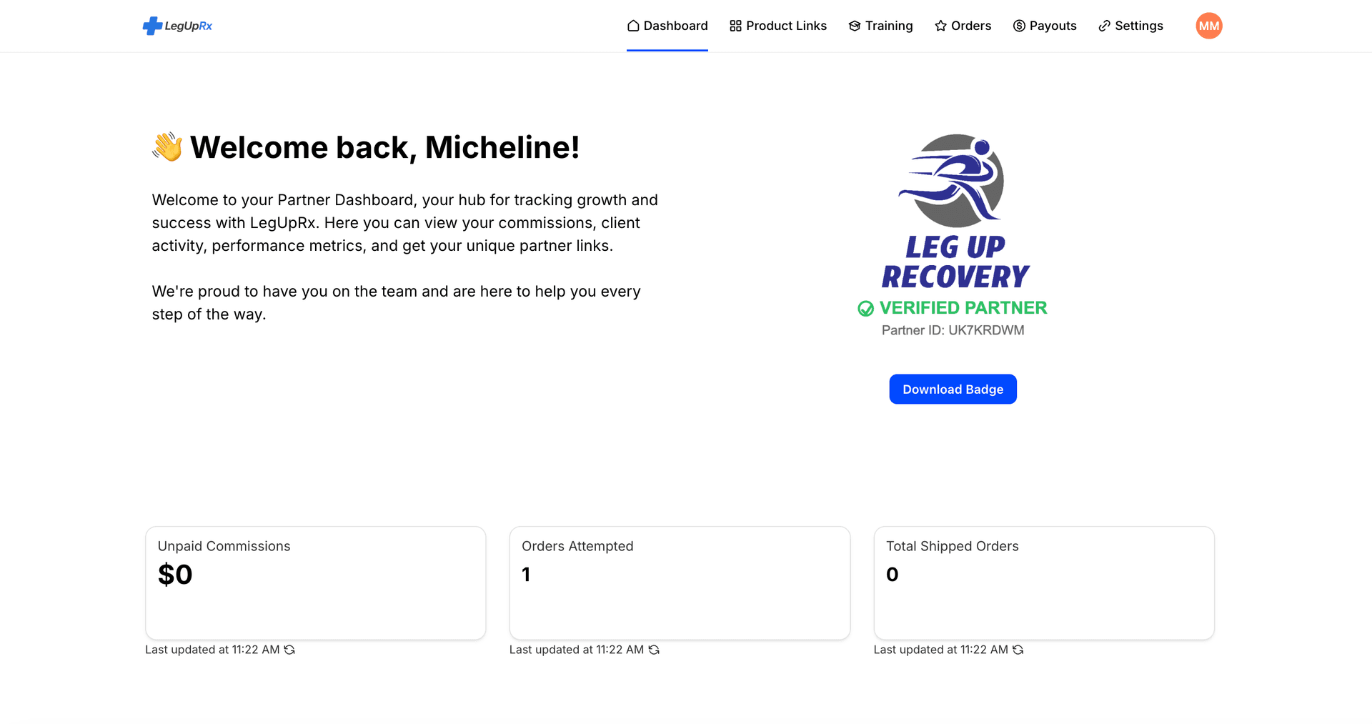 Business portal dashboard